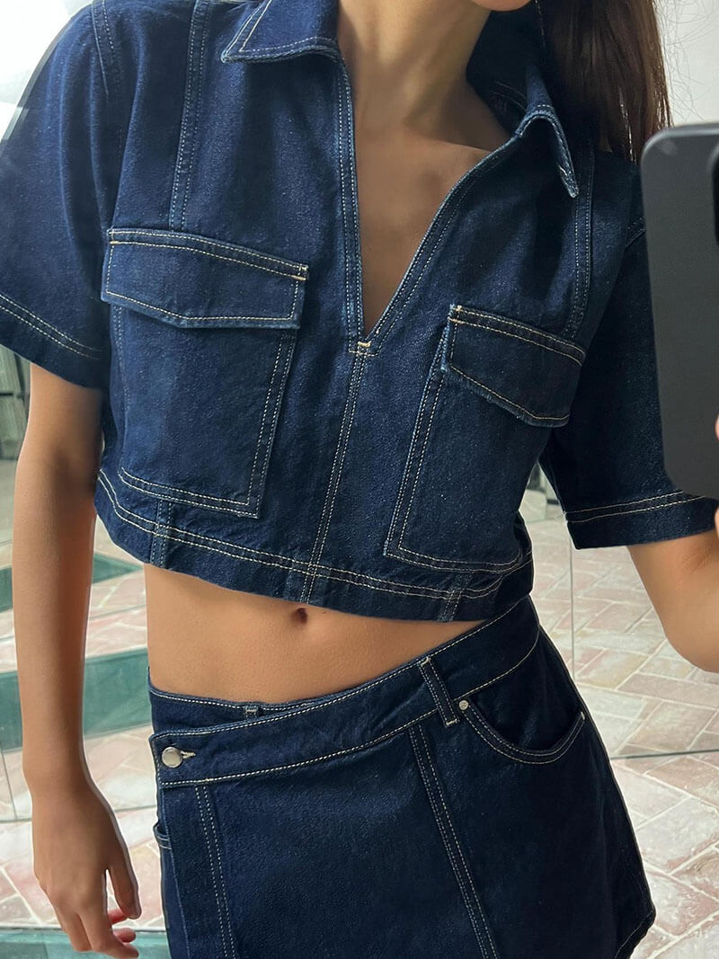 ASHLEY dames denim set – top & skort outfit in licht of donker denim