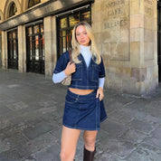 ASHLEY dames denim set – top & skort outfit in licht of donker denim