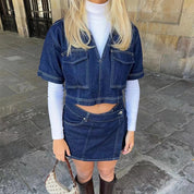 ASHLEY dames denim set – top & skort outfit in licht of donker denim