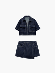 ASHLEY dames denim set – top & skort outfit in licht of donker denim