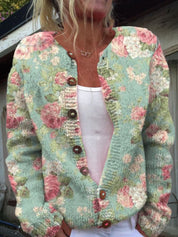 Gebreide Cardigan Dames – Vest met Knopen & Bloemenprint | Comfortabele Damestrui