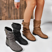 Vintage Charme Slouchy Western Enkellaarsjes – Trendy Laarzen met Gespdetail