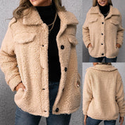Dubbelzijdige teddy fleece winterjas dames – stijlvol en warm met opstaande kraag