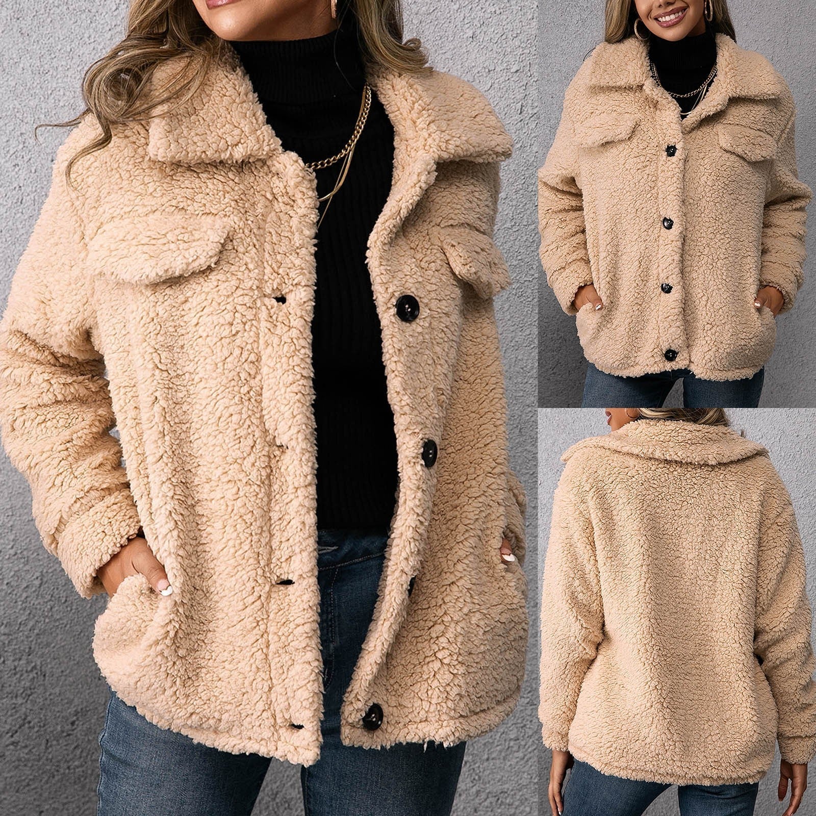Dubbelzijdige teddy fleece winterjas dames – stijlvol en warm met opstaande kraag