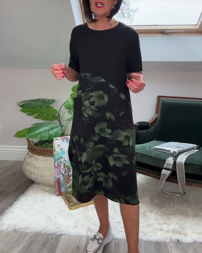 Patchworkjurk met Bloemenprint – Elegante Damesjurk met Ronde Halslijn