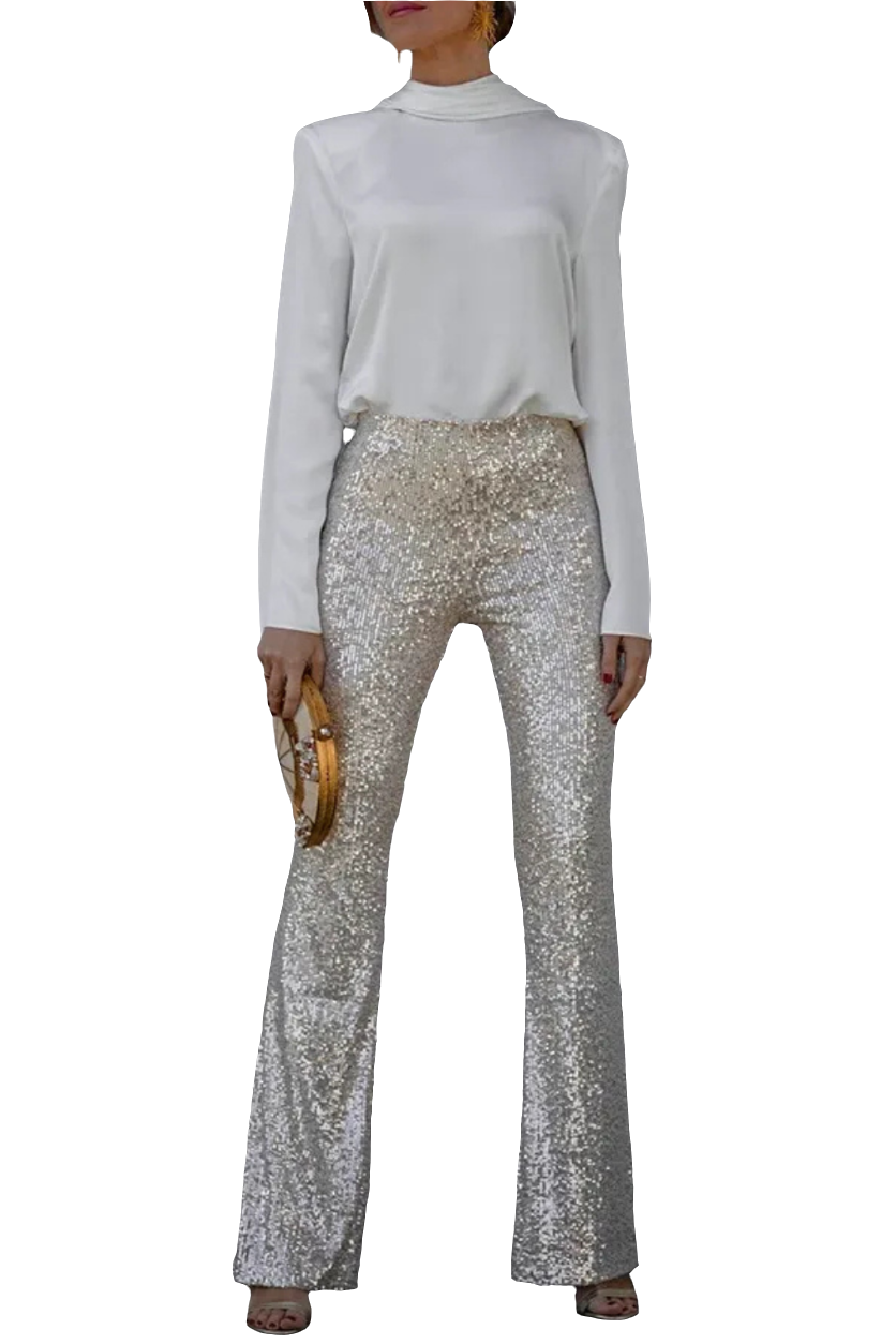 Noa | Sprankelende Flared Dames Broek | Glitter & Pailletten | Perfect voor Feestelijke Outfits