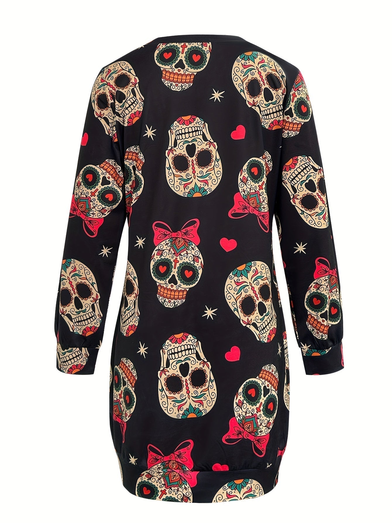 Mini Jurk Dames – Gebreide Jurk met Digitale Print en Lange Mouwen
