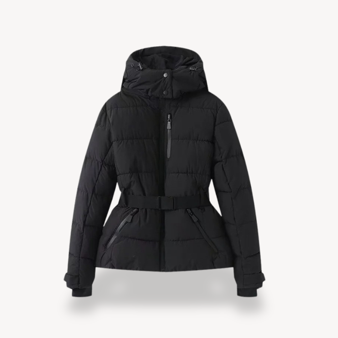 Loravelle dames pufferjas – gewatteerde winterjas met riem, capuchon & waterafstotende stof