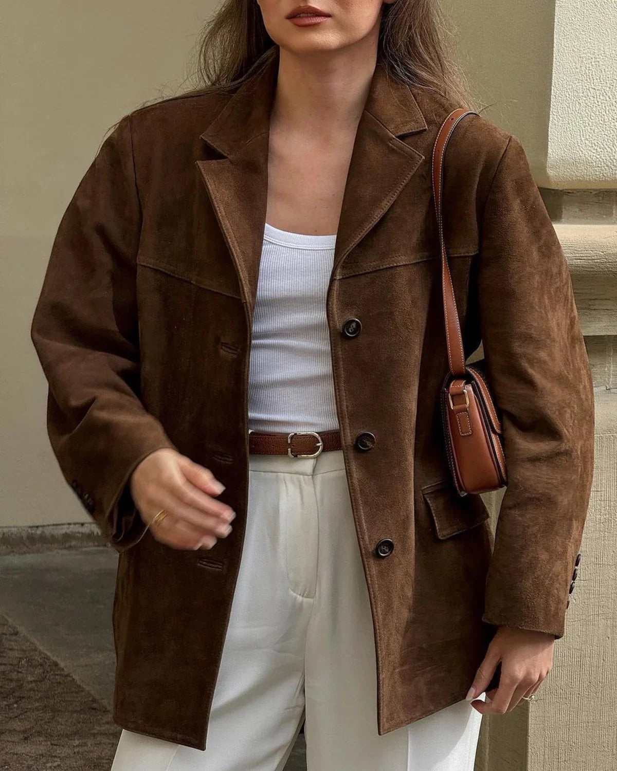 Bruine dames suède blazer – trendy oversized look