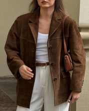 Bruine dames suède blazer – trendy oversized look