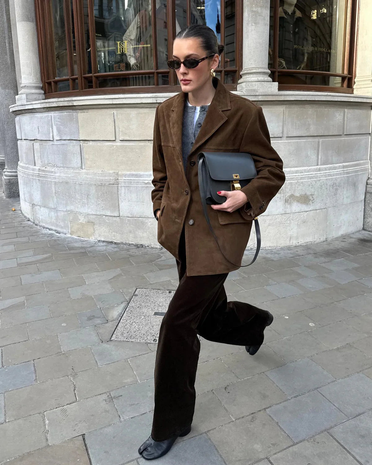 Bruine dames suède blazer – trendy oversized look