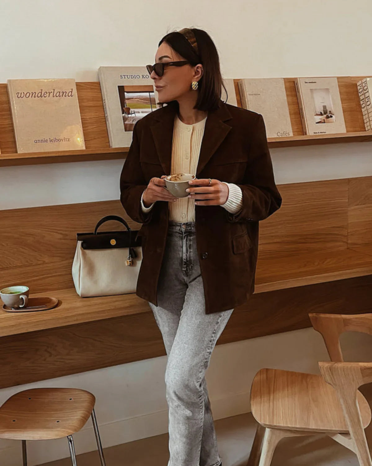 Bruine dames suède blazer – trendy oversized look