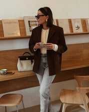 Bruine dames suède blazer – trendy oversized look
