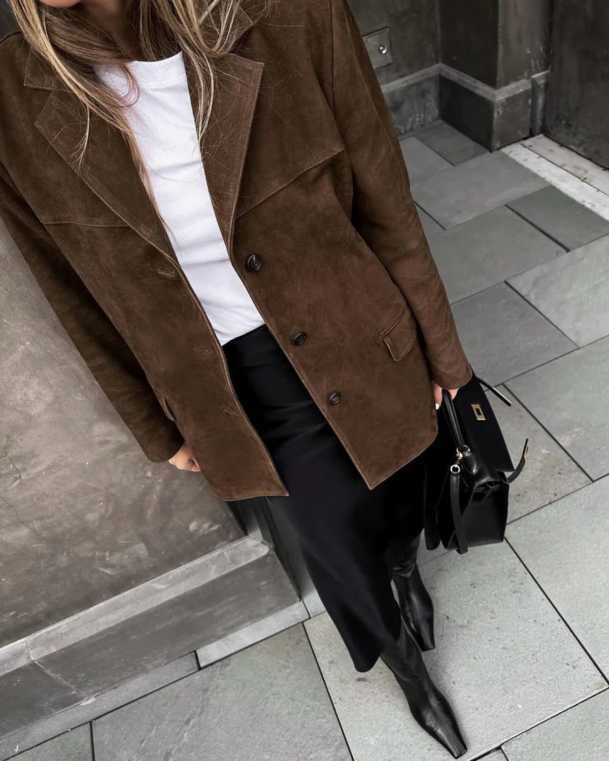 Bruine dames suède blazer – trendy oversized look