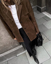 Bruine dames suède blazer – trendy oversized look
