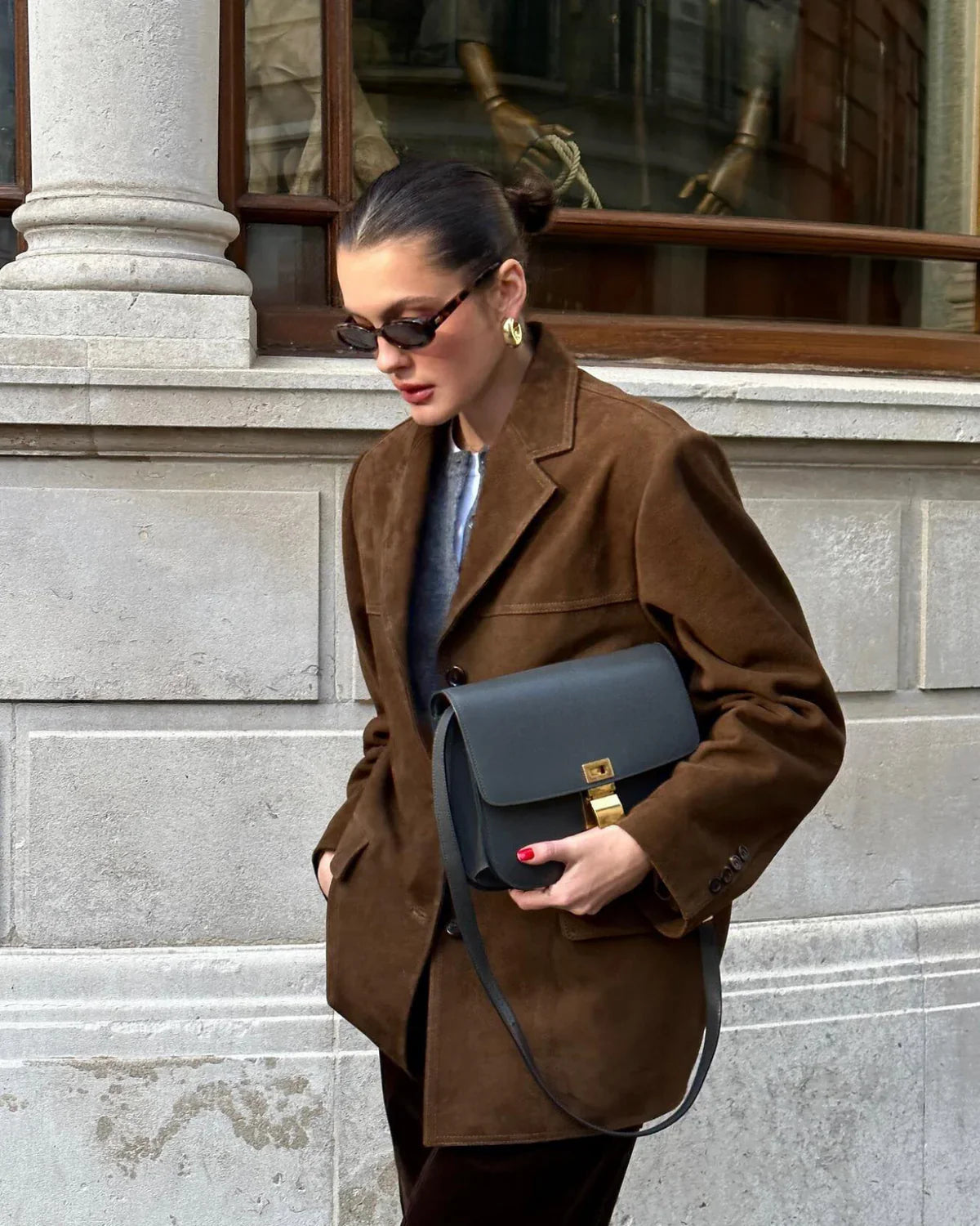 Bruine dames suède blazer – trendy oversized look