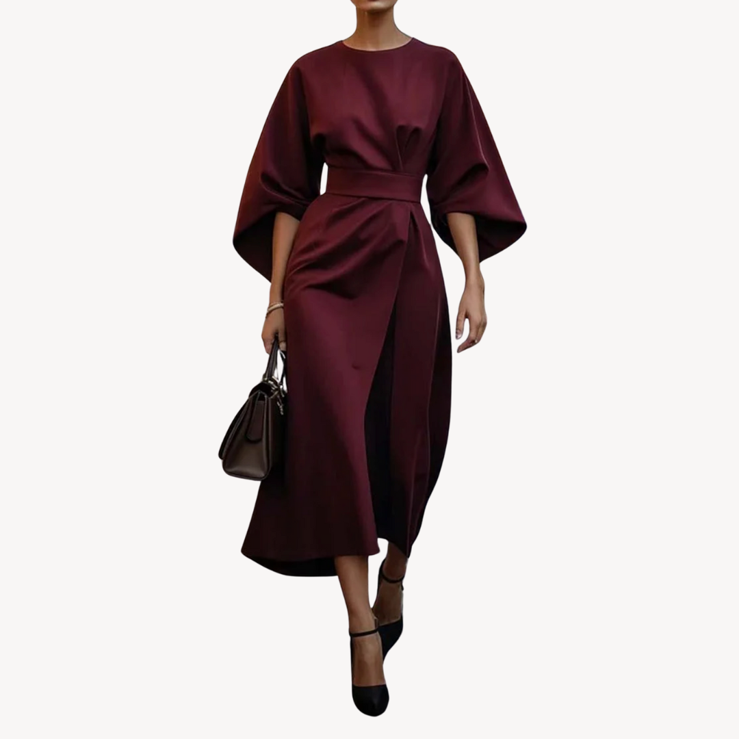 Katoenen midi jurk dames met ceintuur – elegante Loravelle jurk met A-lijn pasvorm