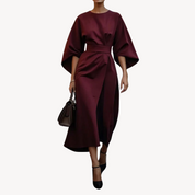 Katoenen midi jurk dames met ceintuur – elegante Loravelle jurk met A-lijn pasvorm