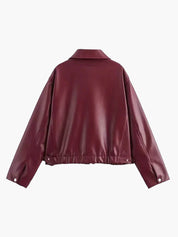 Bordeauxrode Leren Damesjas met Ritssluiting – Alessia | Stijlvolle Vegan Leren Jas voor Herfst & Lente