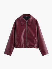 Bordeauxrode Leren Damesjas met Ritssluiting – Alessia | Stijlvolle Vegan Leren Jas voor Herfst & Lente