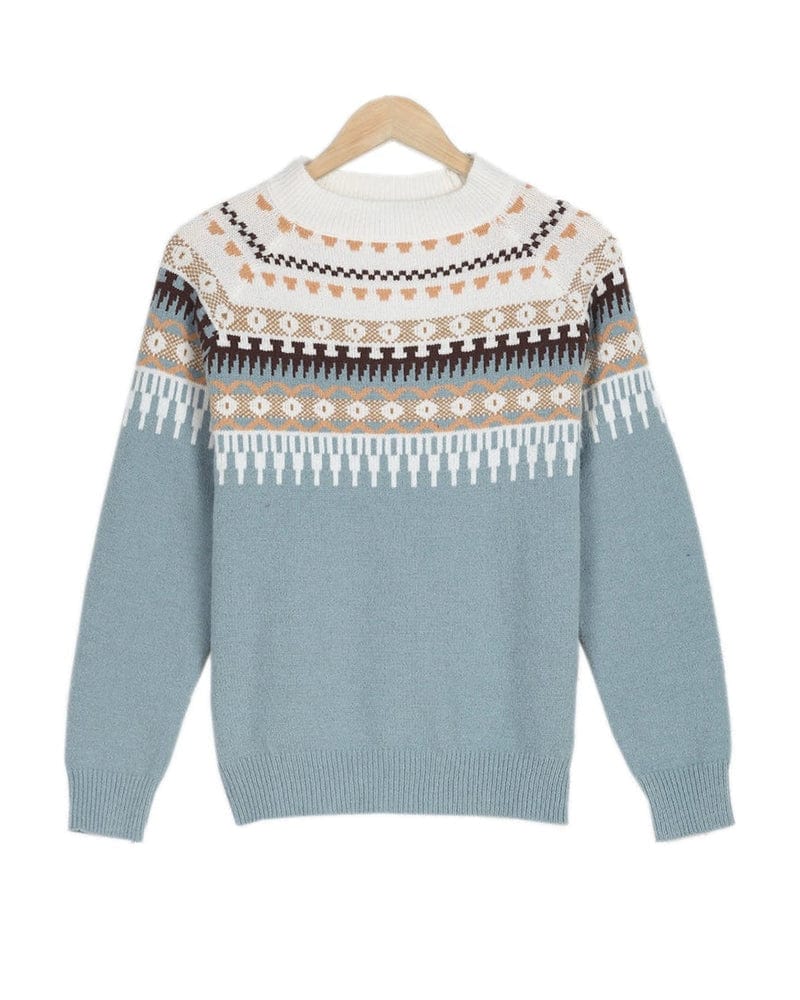 Dames gebreide trui – Fair Isle motief van wolmix met ronde hals