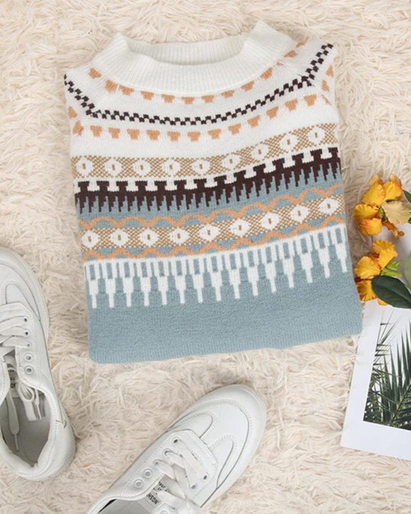 Dames gebreide trui – Fair Isle motief van wolmix met ronde hals