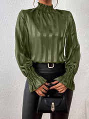 Satijnen Dames Blouse – Noëlle | Luxe Blouse met Lange Mouwen en Shirred Kraag