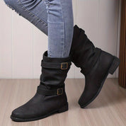 Vintage Charme Slouchy Western Enkellaarsjes – Trendy Laarzen met Gespdetail
