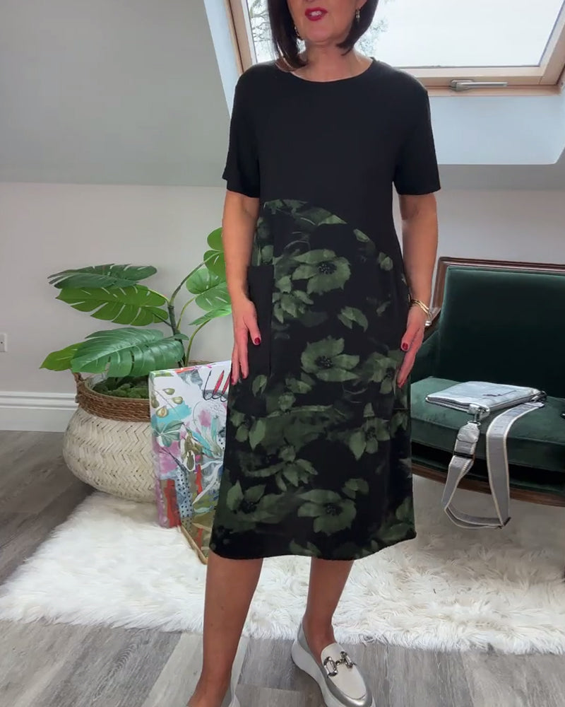 Patchworkjurk met Bloemenprint – Elegante Damesjurk met Ronde Halslijn