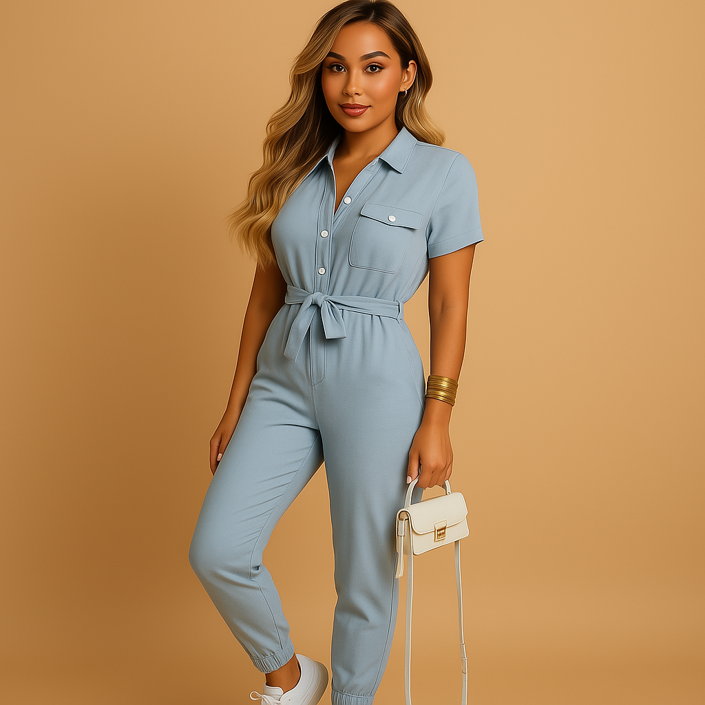 Getailleerde dames jumpsuit met knoopsluiting – flatterende one-piece voor werk of avond
