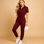 Elvira dames jumpsuit | Getailleerde one-piece met knoopsluiting | Elegante pasvorm