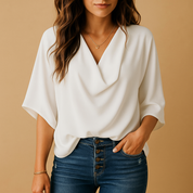 Loïs dames blouse | Luchtige chiffon blouse met vleermuismouwen | Elegante V-hals