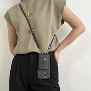 Leren crossbody telefoonhoesje dames – hoes met pasjeshouder en afneembare schouderriem