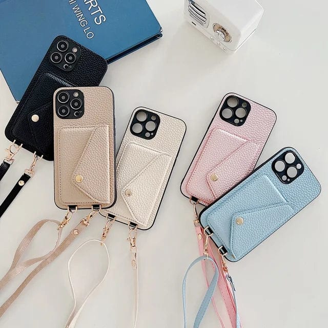 Leren crossbody telefoonhoesje dames – hoes met pasjeshouder en afneembare schouderriem