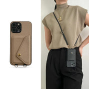 Leren crossbody telefoonhoesje dames – hoes met pasjeshouder en afneembare schouderriem