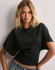 DAHLIA dames top – trendy wide sleeve T-shirt in katoenmix