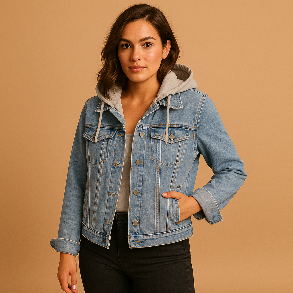 Denim jas dames met capuchon – Yara lichtgewicht zomerjas in blauw