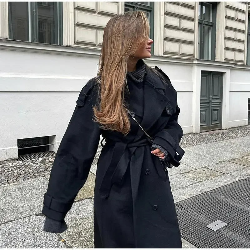 Inka dames winterjas – lange oversized wollen mantel met double-breasted design