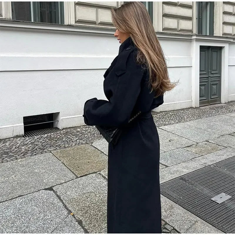 Inka dames winterjas – lange oversized wollen mantel met double-breasted design