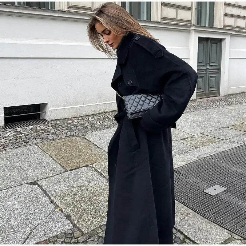 Inka dames winterjas – lange oversized wollen mantel met double-breasted design