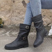 Vintage Charme Slouchy Western Enkellaarsjes – Trendy Laarzen met Gespdetail