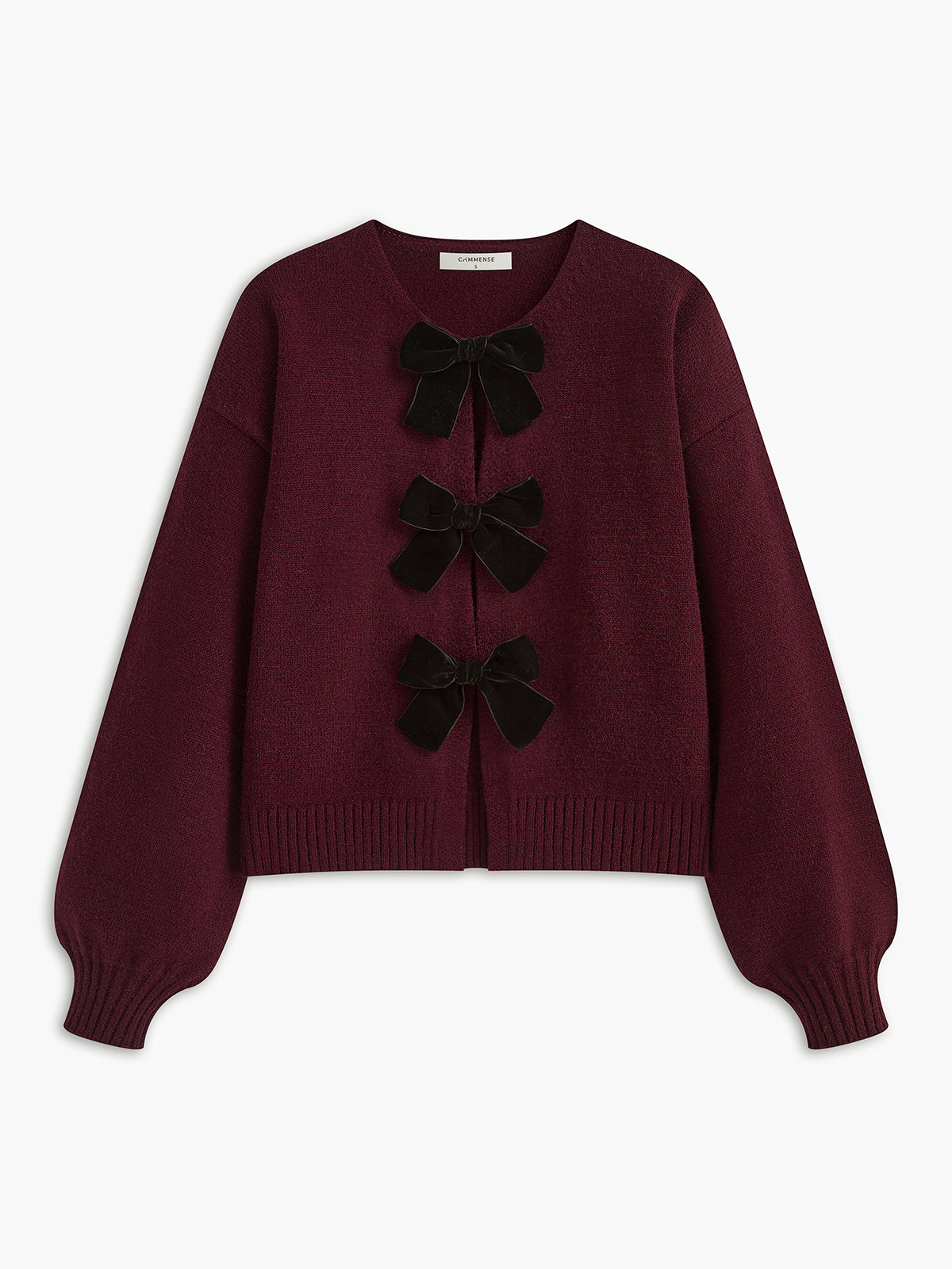 LUCILLE dames gebreide herfsttrui met velvet strik & lantern mouwen
