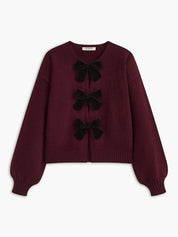 LUCILLE dames gebreide herfsttrui met velvet strik & lantern mouwen