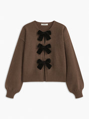 LUCILLE dames gebreide herfsttrui met velvet strik & lantern mouwen