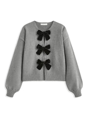 LUCILLE dames gebreide herfsttrui met velvet strik & lantern mouwen