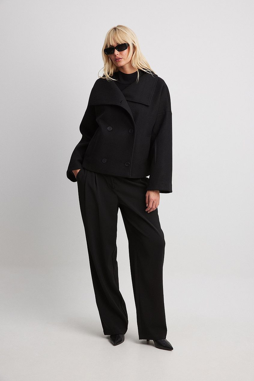 Elise korte oversized double-breasted wollen jas – warme wolblend & elegant design