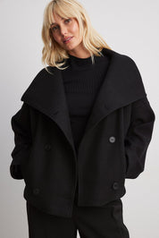 Elise korte oversized double-breasted wollen jas – warme wolblend & elegant design
