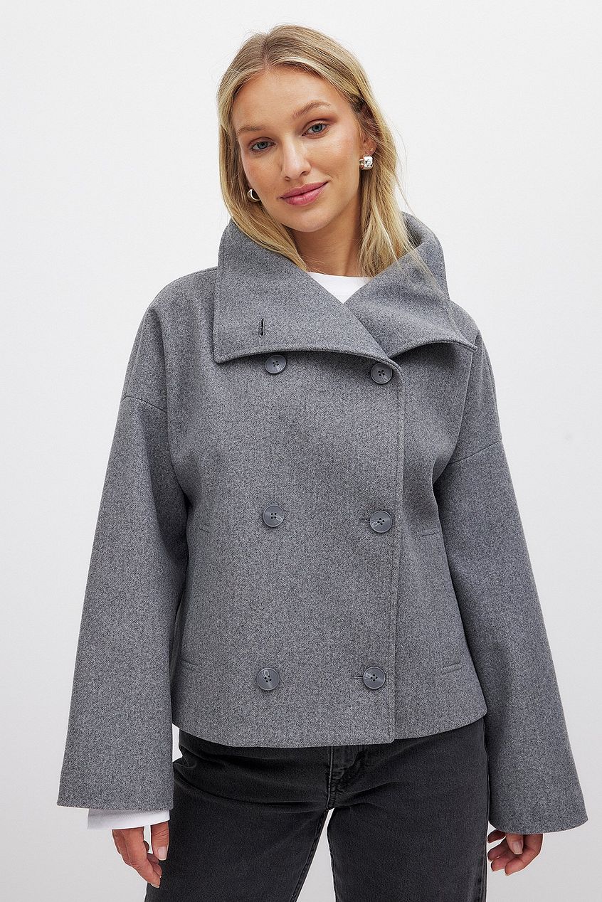 Elise korte oversized double-breasted wollen jas – warme wolblend & elegant design