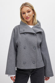 Elise korte oversized double-breasted wollen jas – warme wolblend & elegant design