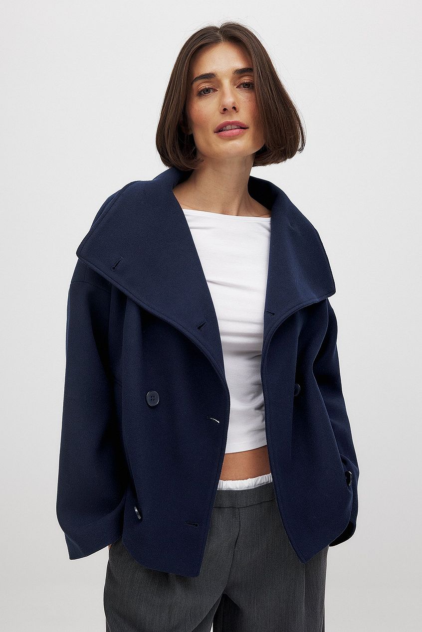 Elise korte oversized double-breasted wollen jas – warme wolblend & elegant design